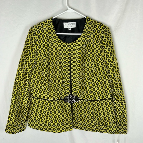 NWT Lily & Taylor Yellow and Black Geometric Church Suit Blazer Sz 16 - Picture 1 of 8